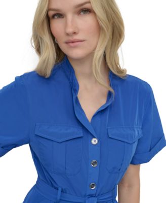 Petite Fit & Flare Mini Belted Utility Dress