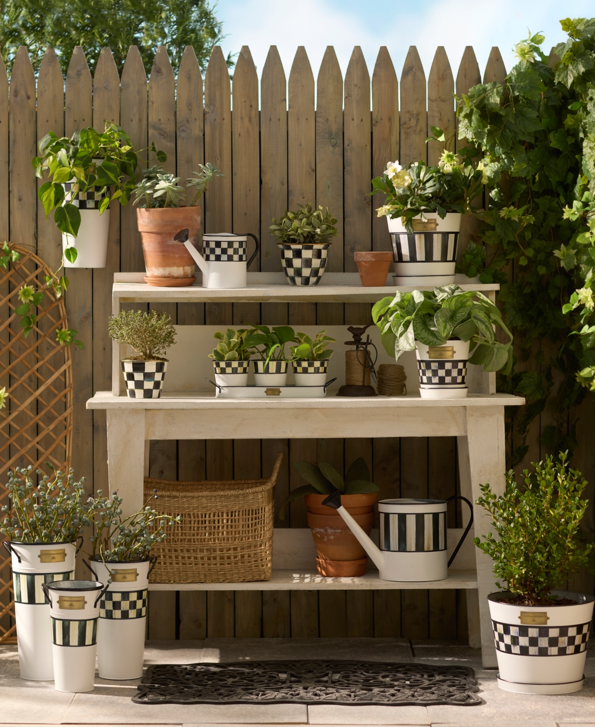 MACKENZIE-CHILDS SPECTATOR GALVANIZED FLOWER BUCKETS, SET OF 3 