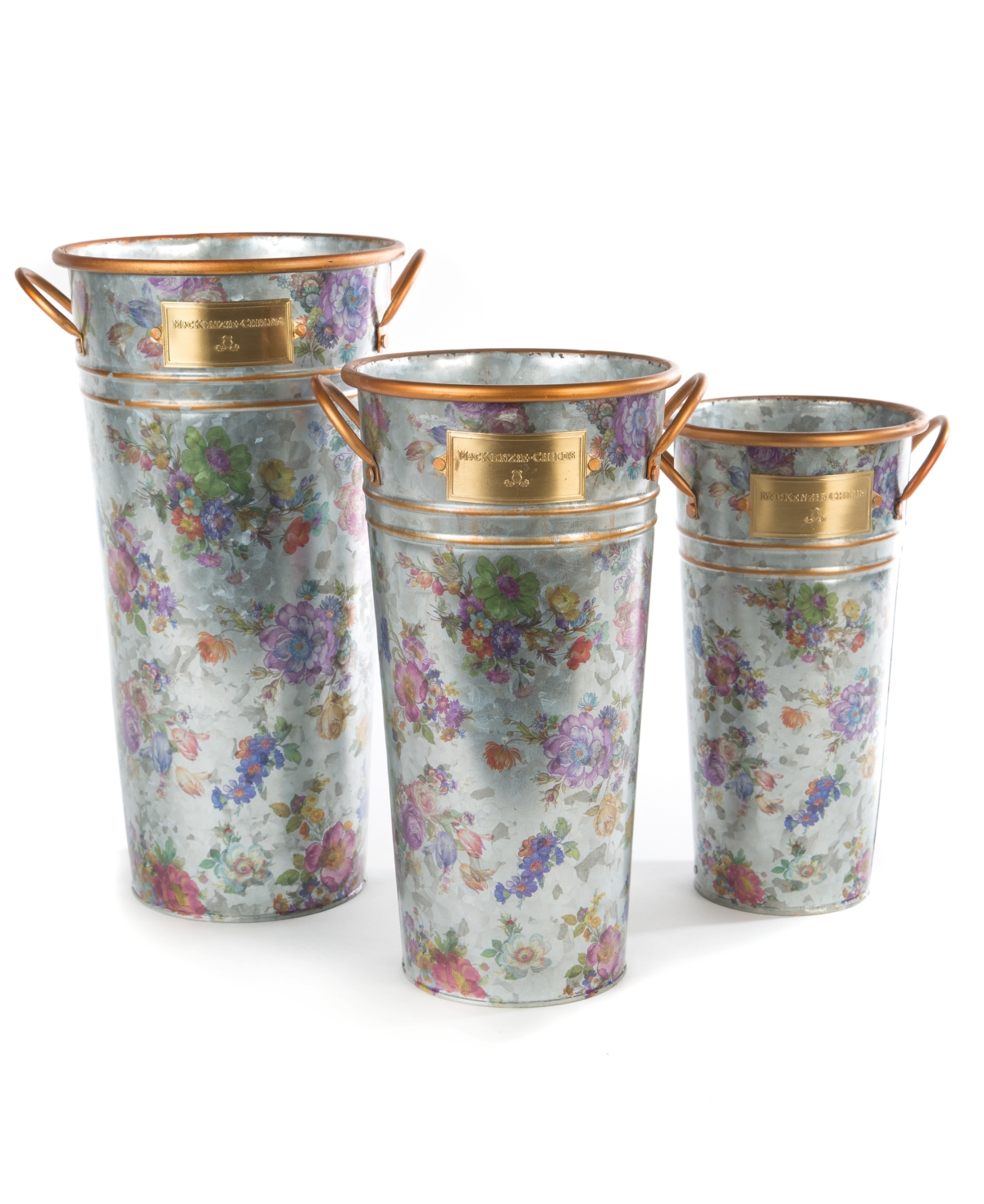 MACKENZIE-CHILDS FLOWER MARKET GALVANIZED FLOWER BUCKETS, SET OF 3 