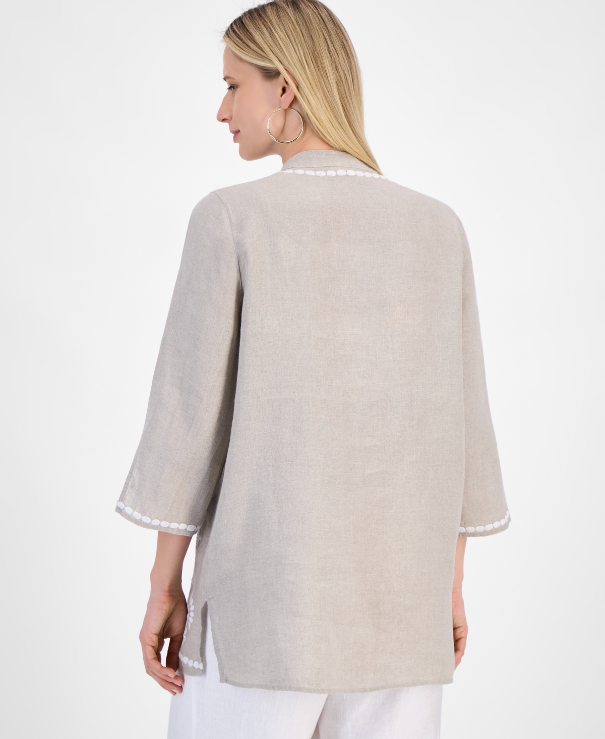 CHARTER CLUB WOMEN'S 100% LINEN 3/4-SLEEVE TUNIC TOP, EXCLUSIVELY AT MACY'S 