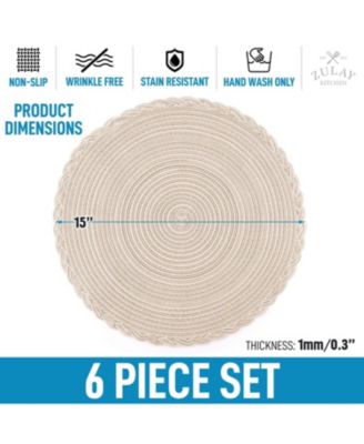 Braided Round Place Mats & Anti-Skid Placemat for Dining - Set of 6