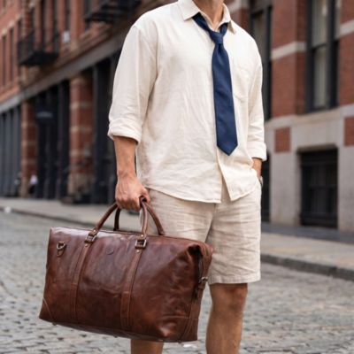 20 Inch Leather Canvas Duffle Bag - Brown