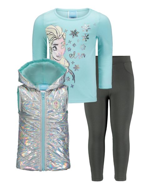 Комплект Frozen Zip Up Vest T-Shirt and Leggings 3 Piece Outfit Set для девочек, цвет: Аквамариновый / Серый
