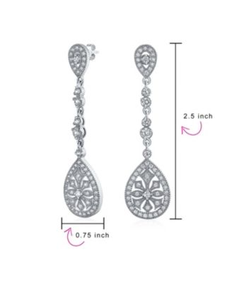 Art Deco CZ Teardrop Dangle Chandelier Earrings in Plate