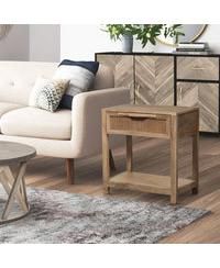 Rattan Front Drawer Side Table – Mango Wood with Open Shelf