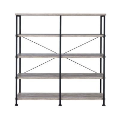 4 Shelf Open Bookcase Grey Driftwood and Black Double Sided Bookcase with Wide Tiers