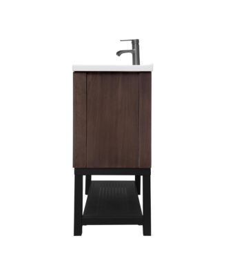 32" Bathroom Vanity with White Ceramic Sink & Faucet,Freestanding Bathroom Cabinet with 2 Storage Doors and Open iron Shelf