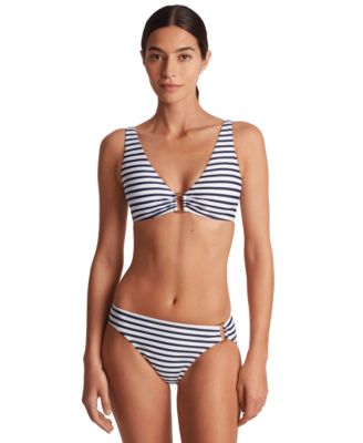 Ralph Lauren Womens Striped V Neck Bikini Top Ring Hipster Bikini Bottoms
