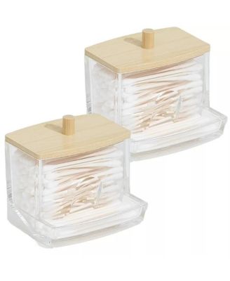 Clear Cotton Swab Dispenser with Bamboo Lid—Acrylic Qtips Dispenser, Easy-Access, Cotton Swab and Cotton Ball Holder