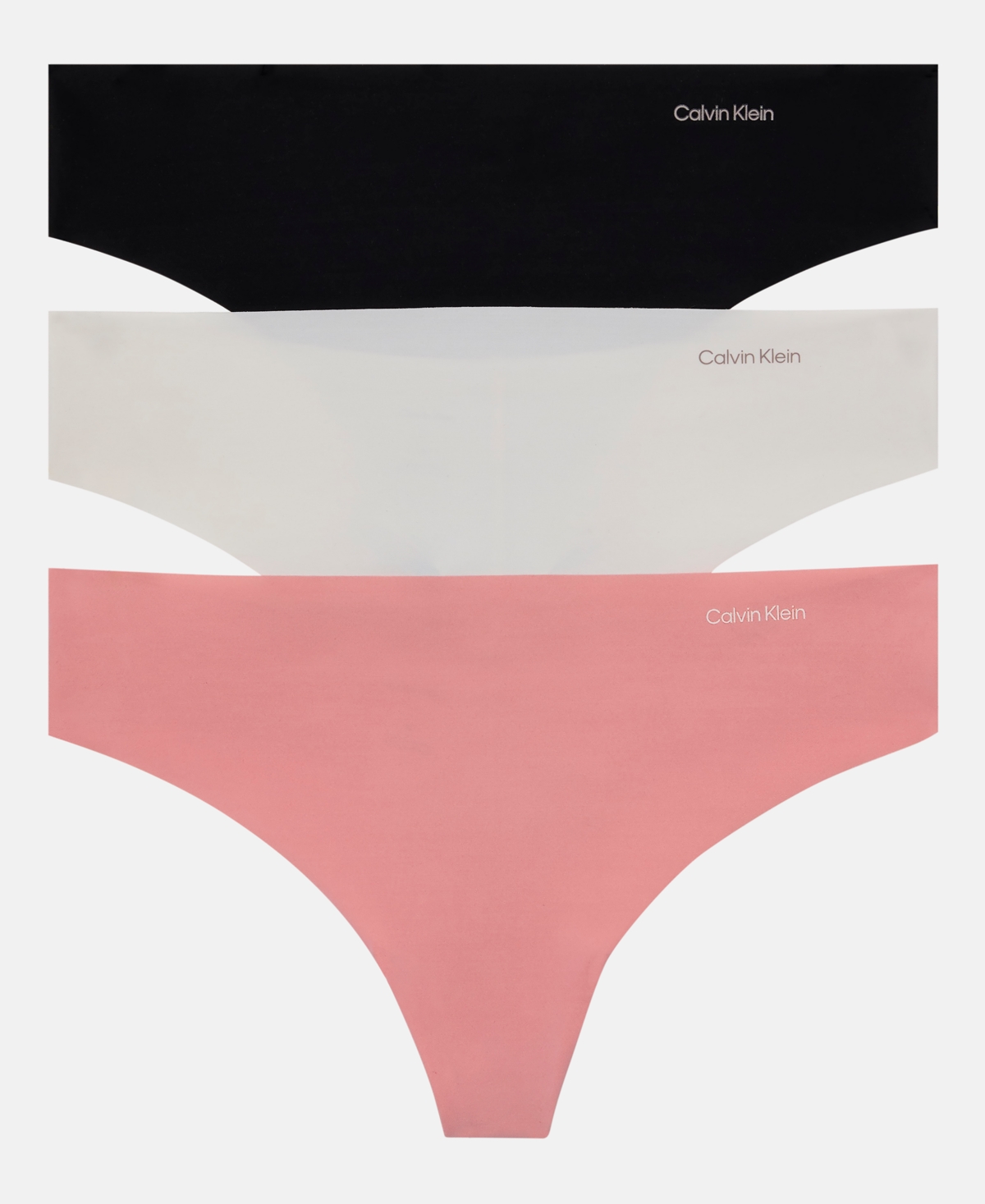 Calvin Klein Women's Invisibles 3-pack Thong Underwear Qd3558 In Black,wind Chime,luminous Peach