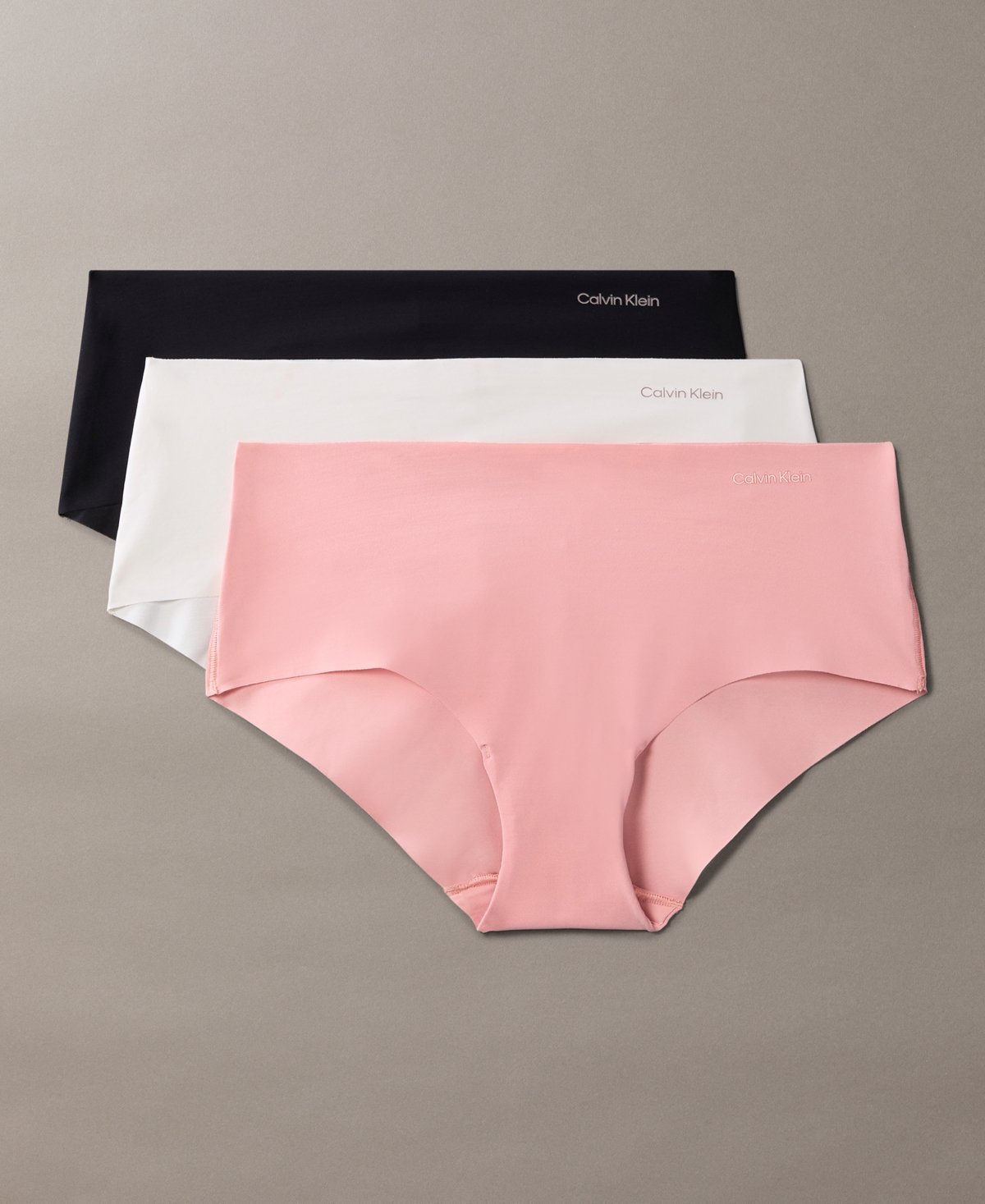 Calvin Klein Women's Invisibles 3-pack Hipster In Black,wind Chime,luminous Peach