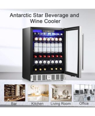24" Wine Refrigerator, 5.1 Cu.Ft Beverage Cooler, Under Counter Stainless Steel Beverage Cooler with Glass Door