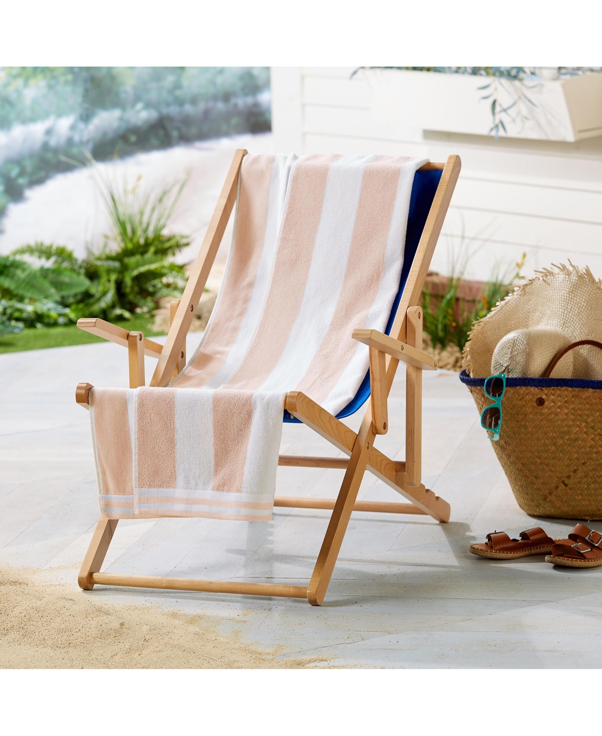 Linery & Co. 100% Cotton Velour Cabana Stripe Oversized Beach Towel, 35" x 70"