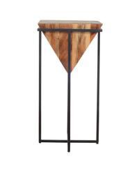 Pyramid Wooden Side Table – Cross Metal Base for a Modern Look