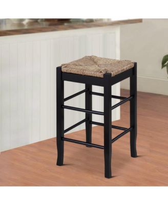 Counter Stool with Frame and Handwoven Rush Seat for Rustic and Comfortable Seating