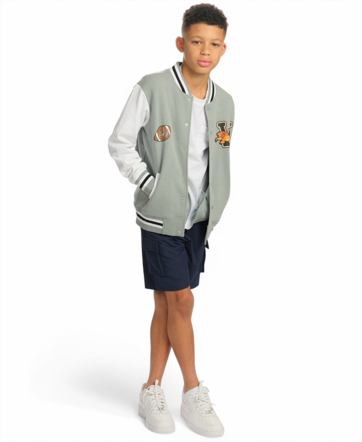 Sovereign Code Little And Big Boys Color Blocked Varsity Jacket In Slate