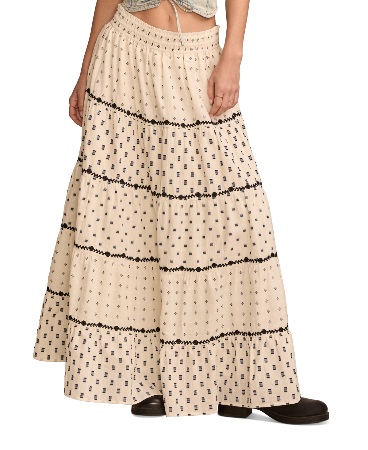 LUCKY BRAND WOMEN'S TEXTURED PATCHWORK MAXI SKIRT 