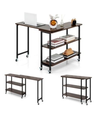 360° Rotating Sofa Side Table with 2-Tier Storage Shelves