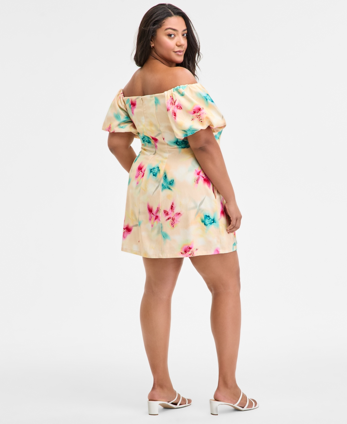 Bar Iii Trendy Plus Size Printed Off-the-shoulder Dress, Exclusively At Macy's