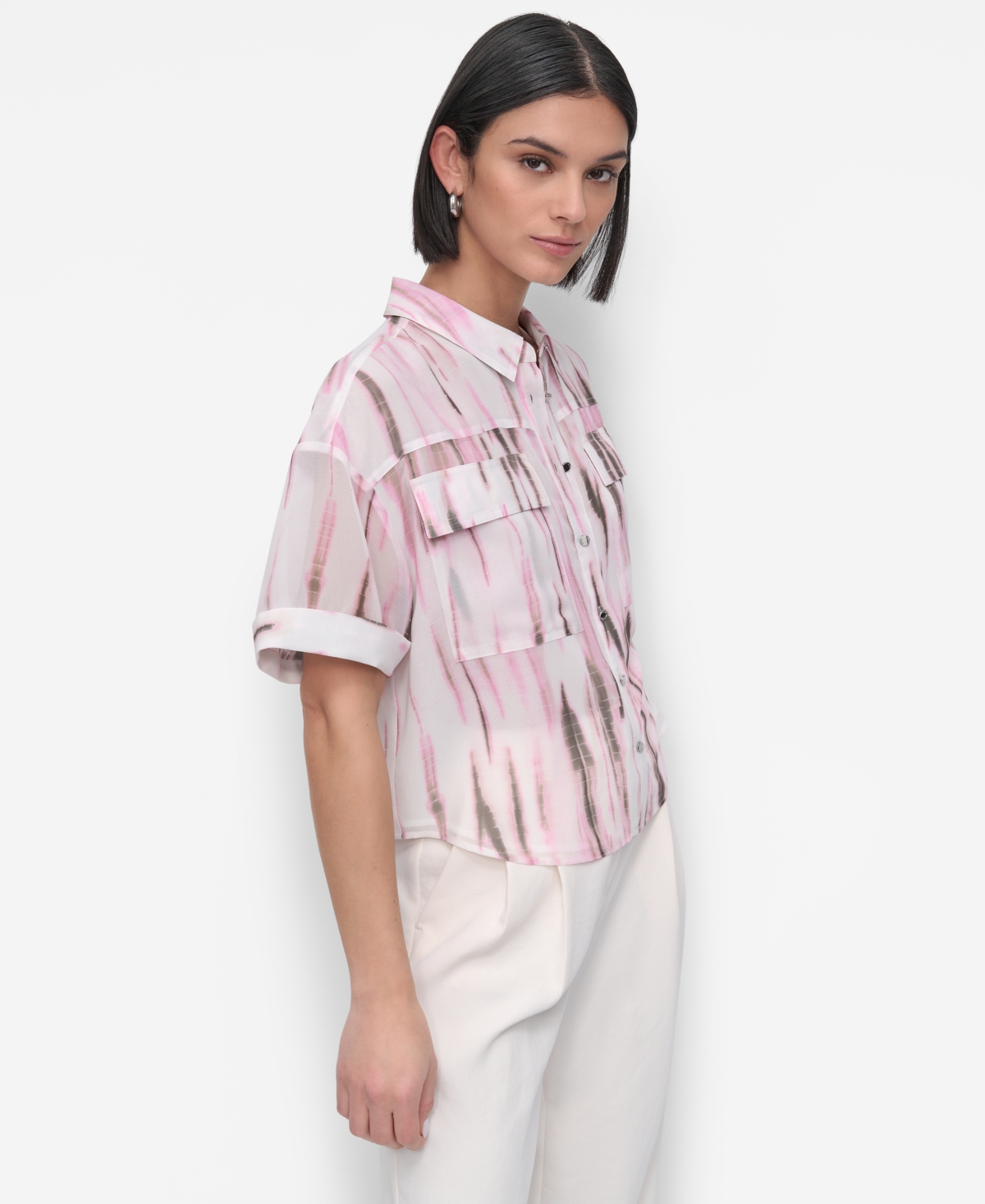 Dkny Women's Printed Chiffon Boxy-fit Top In Multi