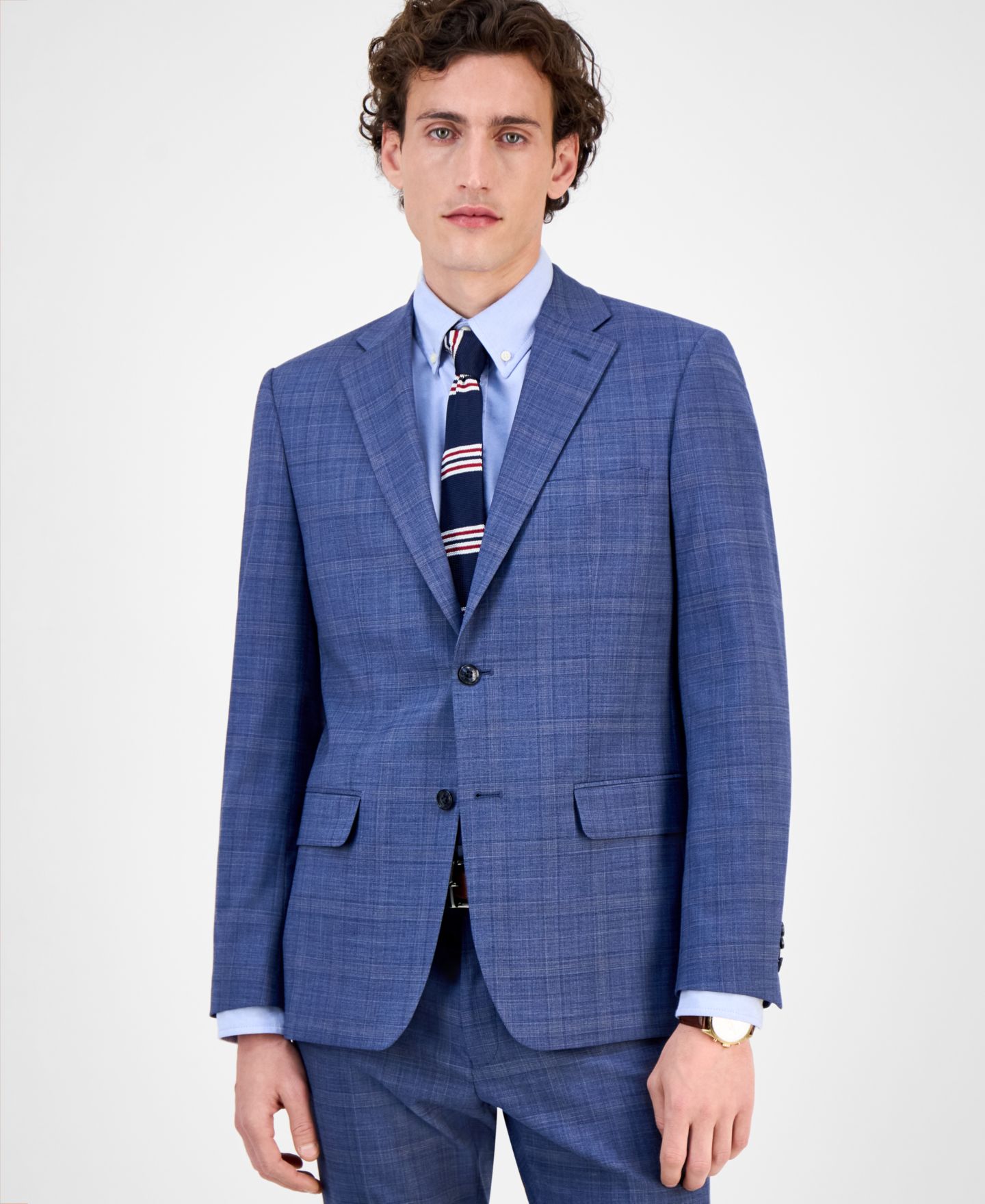 Мужские куртки Tommy Hilfiger Modern-Fit Wool TH-Flex Stretch Suit Separates, цвет: Синий ржавый клетчатый — фото 1