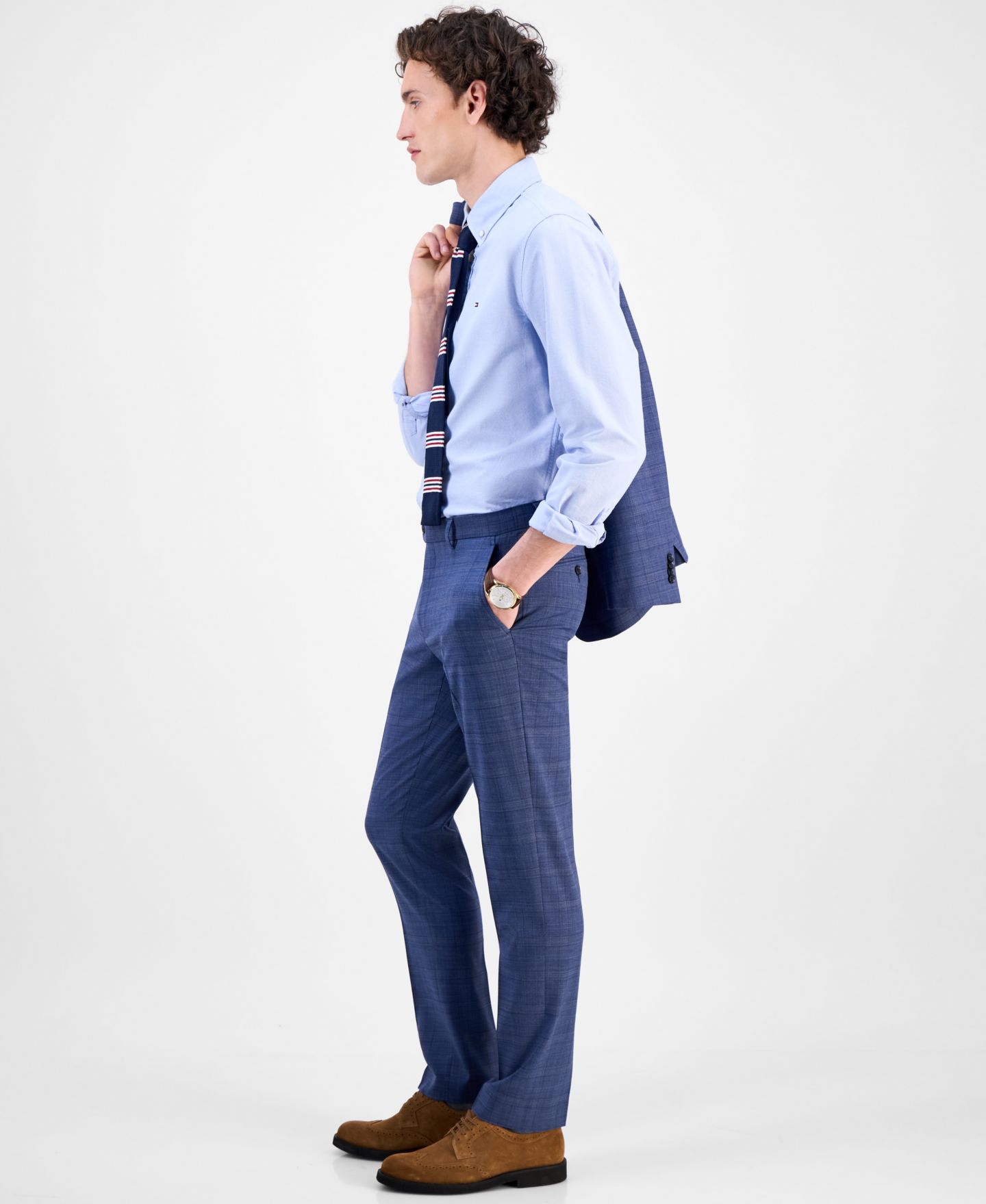 Мужские брюки Tommy Hilfiger Modern-Fit Wool TH-Flex Stretch Suit Separates Pant, цвет: Синий ржавый клетчатый — фото 2