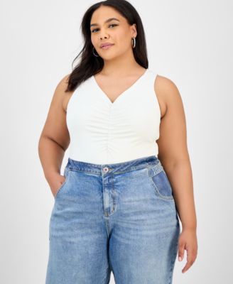 Trendy Plus Size Ruched V-Neck Tank Top, Exclusively at Macy's 