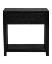 Mango Wood Side Table – Rattan Drawer & Open Shelf Storage