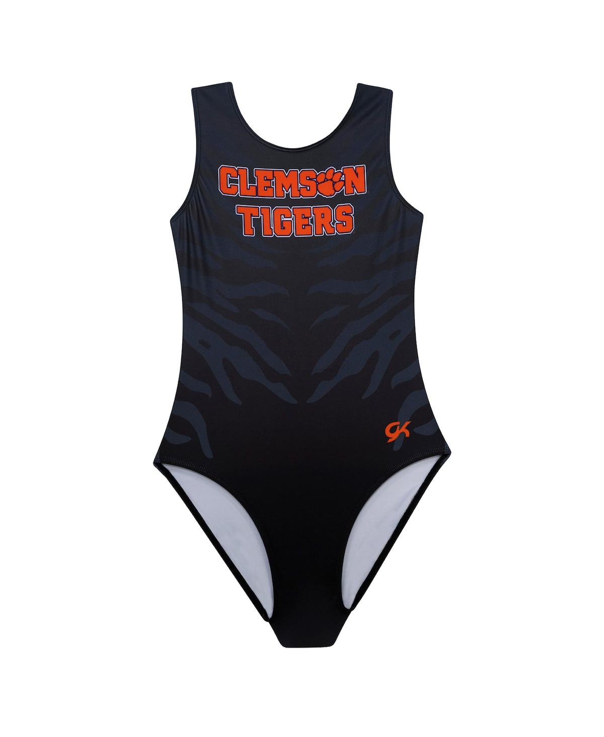 GK ELITE BIG GIRLS BLACK CLEMSON TIGERS ELITE SPIRIT LEOTARD 