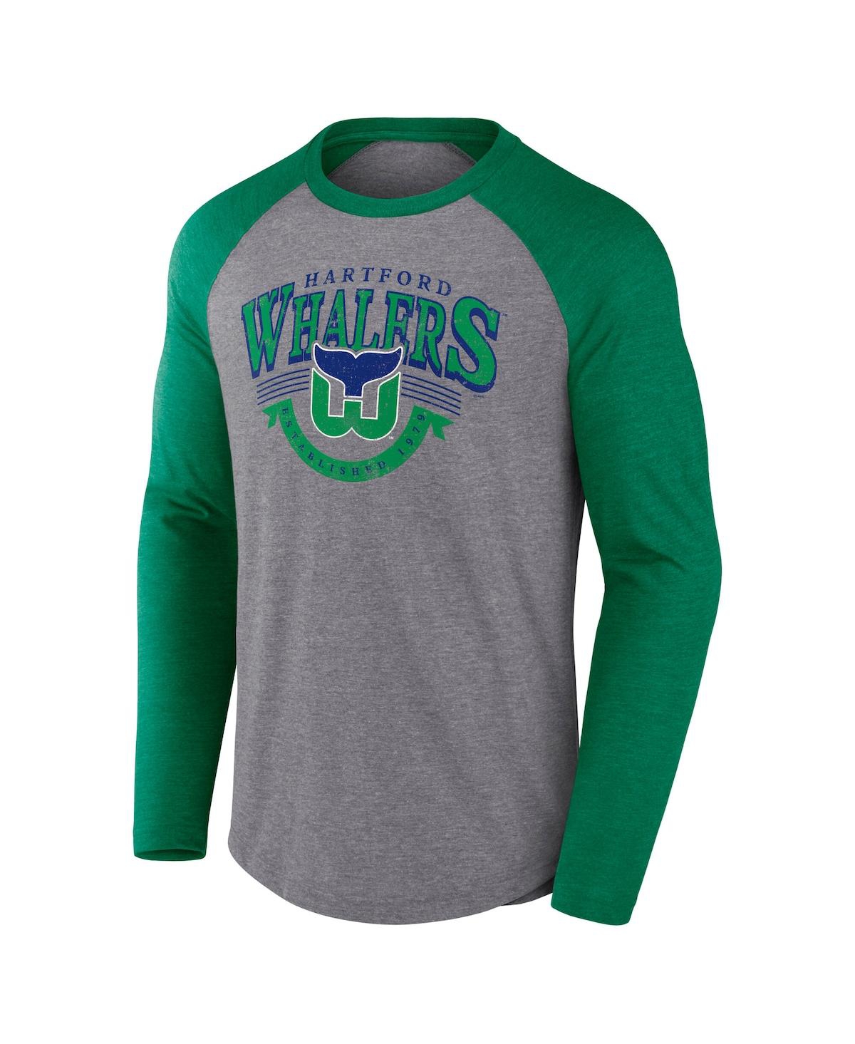 Fanatics Men's Heather Gray Hartford Whalers Vintage Hockey Goal Crease Raglan Tri-blend Long Sleeve T-shirt In Heather Gray