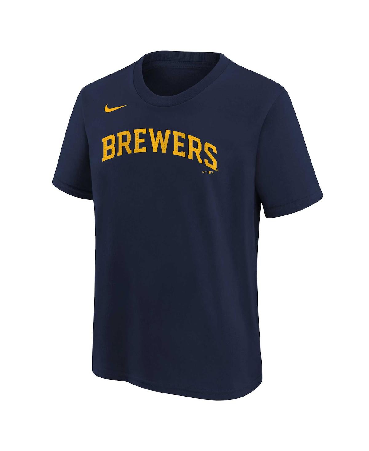 Nike Big Boys And Girls Jackson Chourio Navy Milwaukee Brewers Name Number T-shirt In Navy