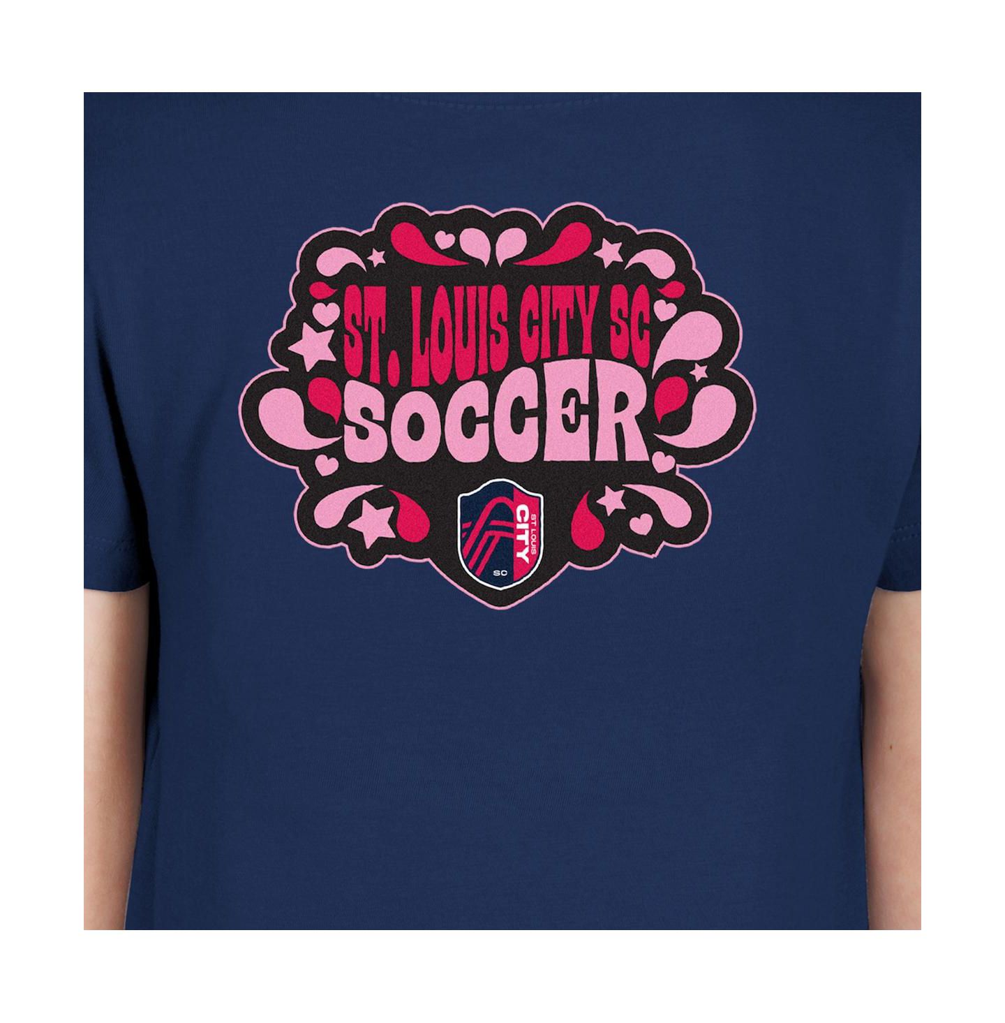 Футболка New Era Navy St. Louis City SC Bubble Heart для девочек — фото 4