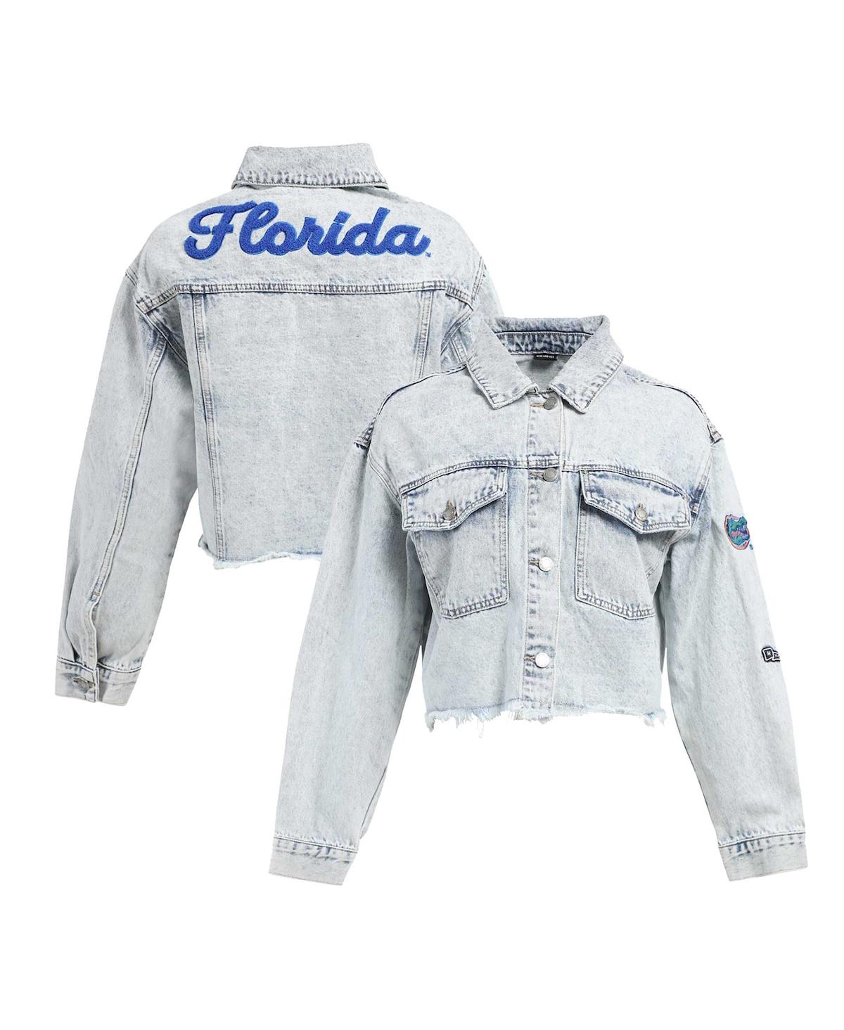 Women's Denim Florida Gators Light Wash Cropped Button-Up Jean Jacket - Denim