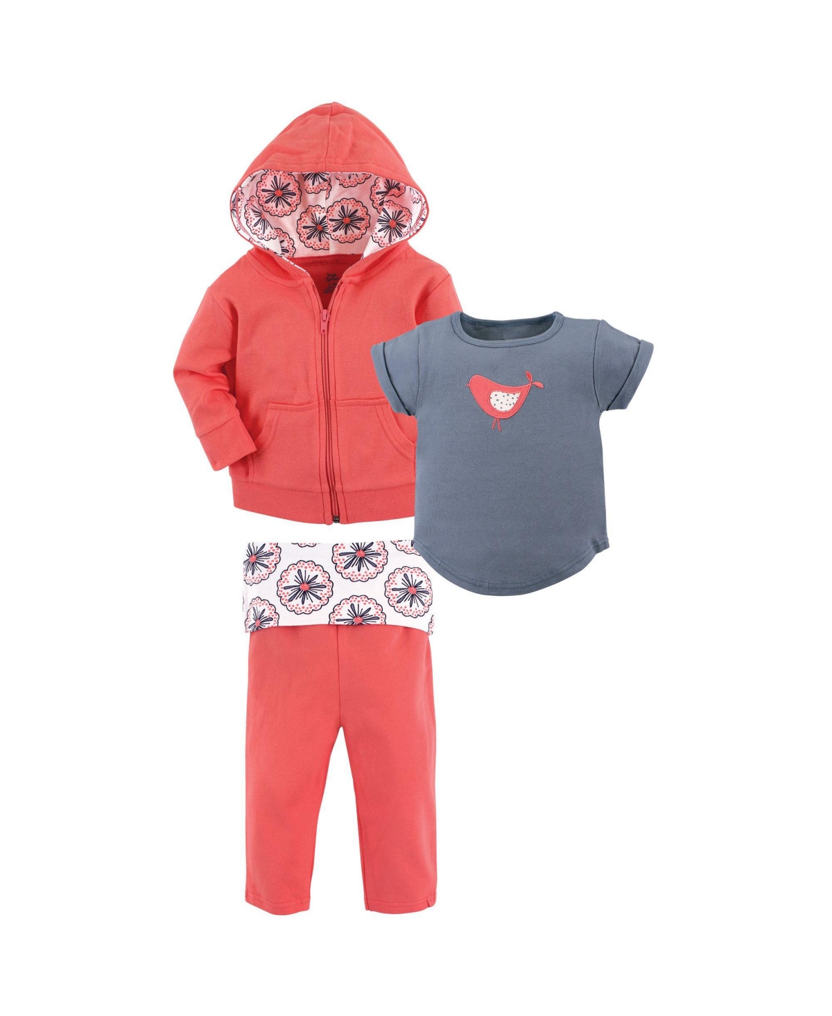 Yoga Sprout Toddler Girls Cotton Hoodie, Bodysuit or Tee Top, and Pant