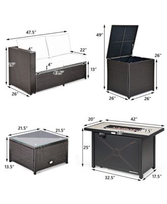 5PCS Patio Rattan Furniture Set Fire Pit Table w/ Cover Storage Cushion