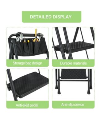 5-Step Foldable Light Weight Wide Anti Slip Pedal and Safety Handle, Sturdy Multi-Purpose Step Ladder with tool bag