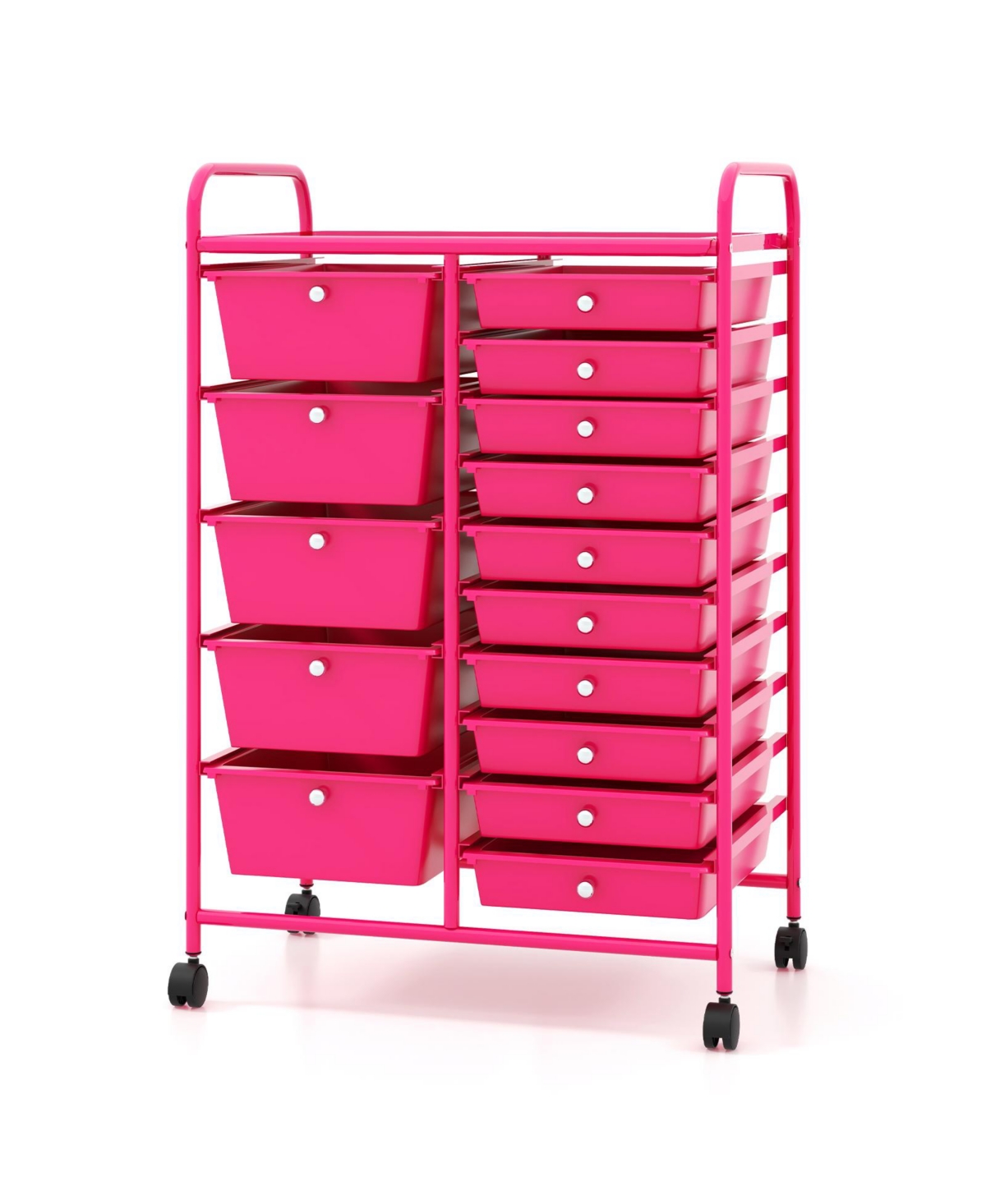 15-Drawer Utility Rolling Organizer Cart with Multi-Use Storage - Pink