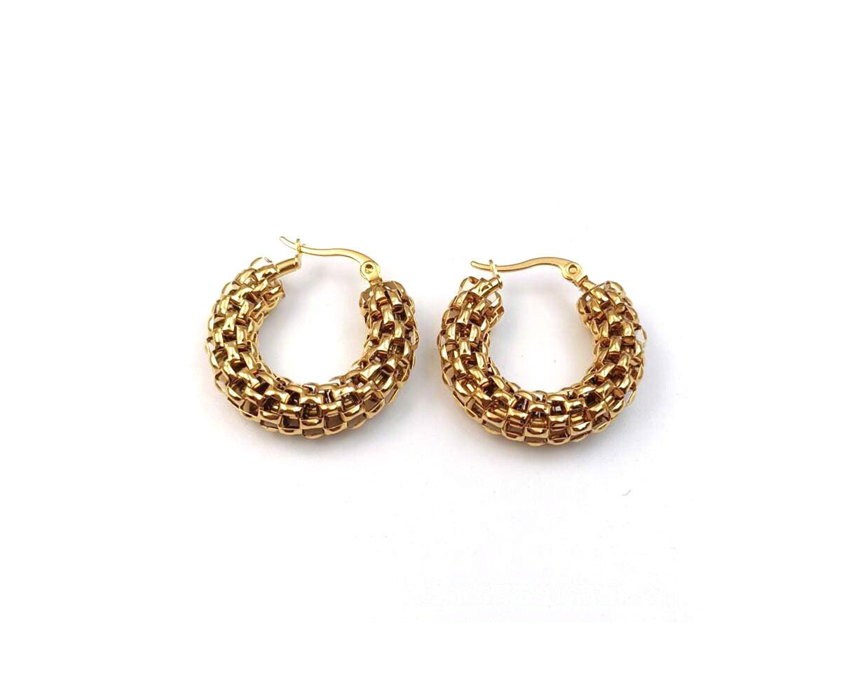 Gold-Plated Stainless Steel Chain Hoop Earrings - Gold