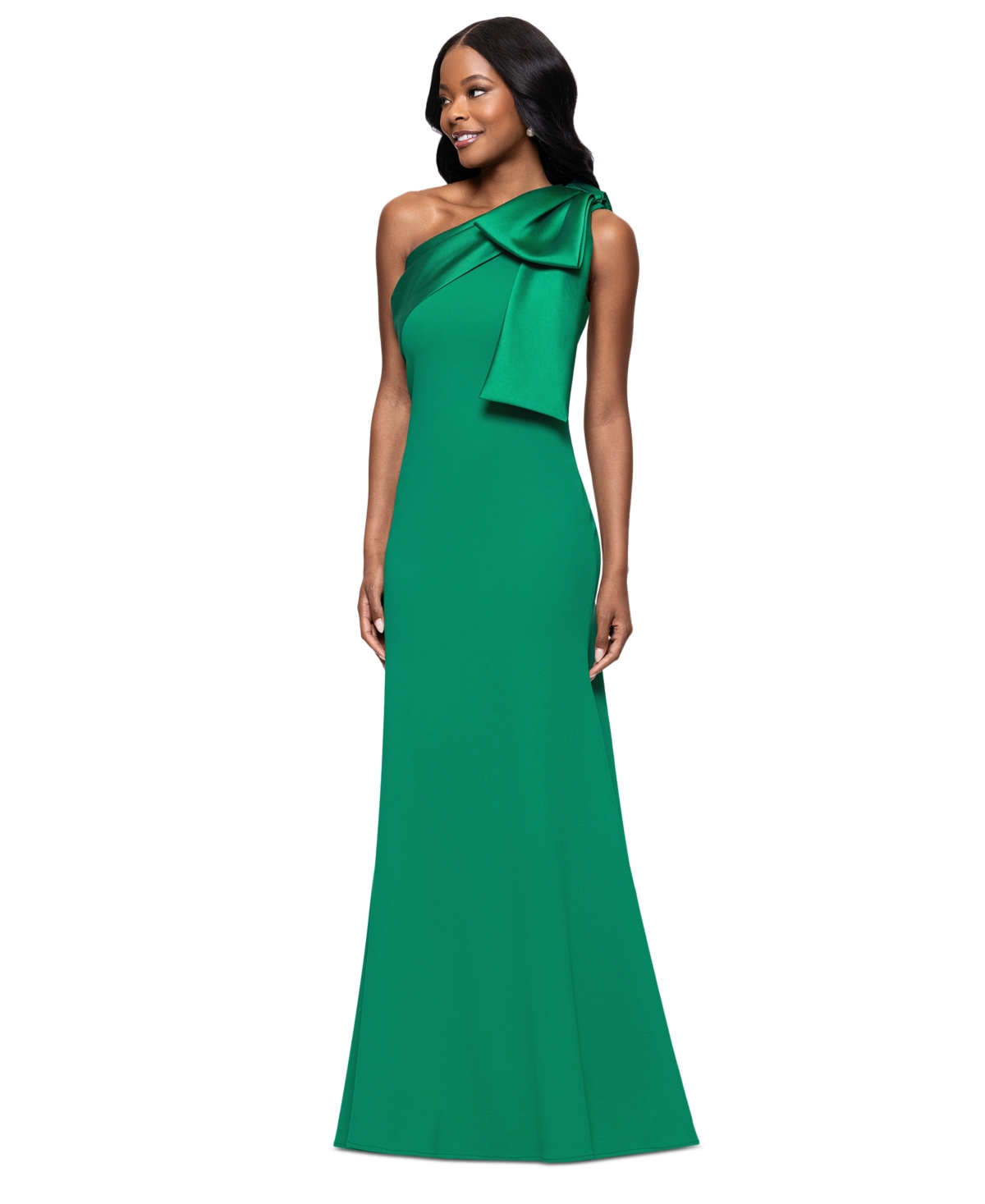 Shop Betsy & Adam Women's Bow-trimmed One-shoulder Gown In Green