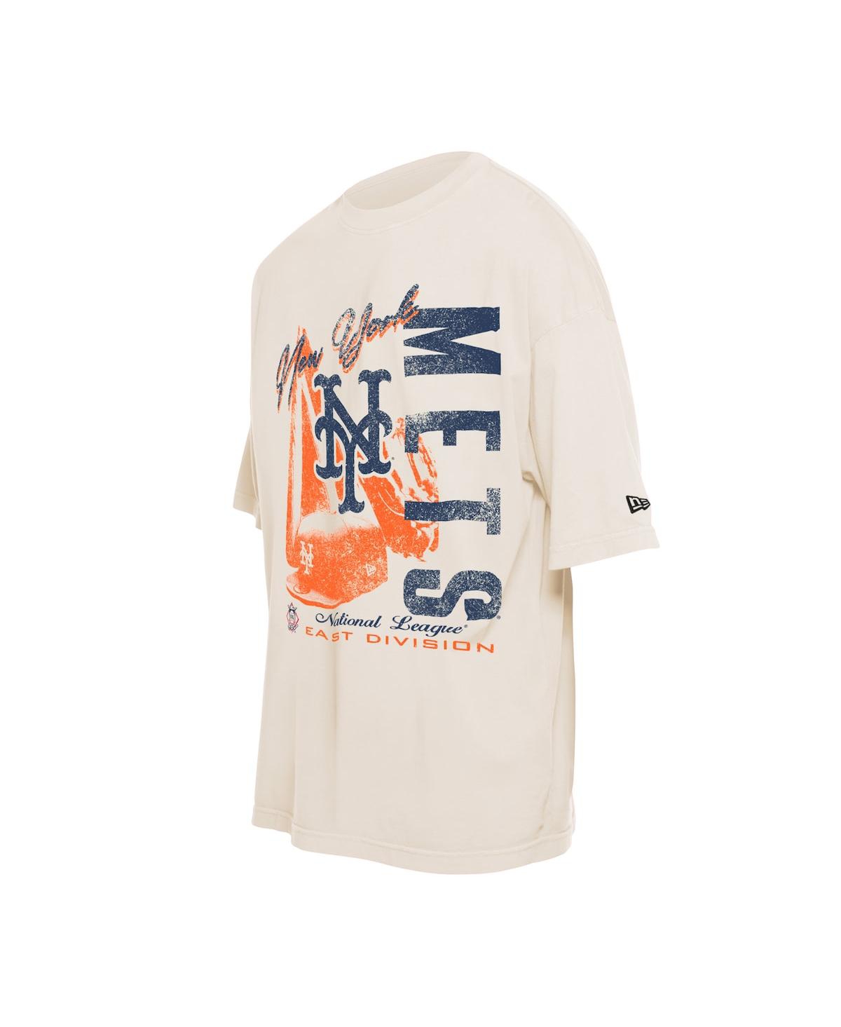 New Era Men's Cream New York Mets Cooperstown Collection Oversized Throwback Distressed T-shirt In Cream
