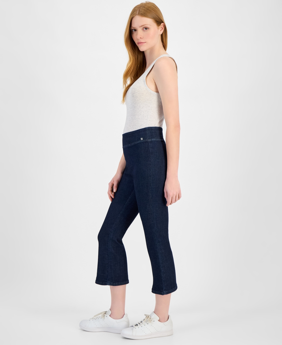 DKNY JEANS PETITE HIGH-RISE PULL-ON KICK-FLARE JEANS 