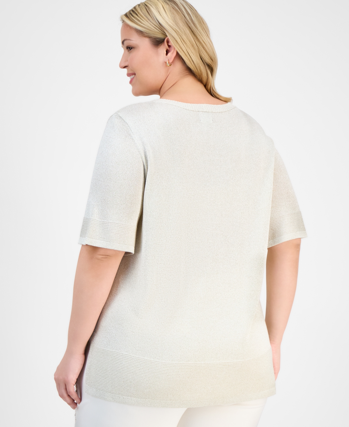 JM COLLECTION PLUS SIZE METALLIC SHINE ELBOW-SLEEVE SWEATER EXCLUSIVELY AT MACY'S 