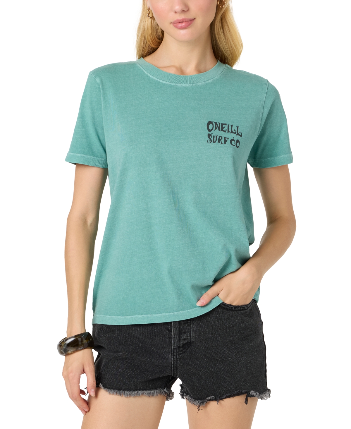 Juniors' Seaspray Short-Sleeve Cotton Graphic T-Shirt - Oil Blue