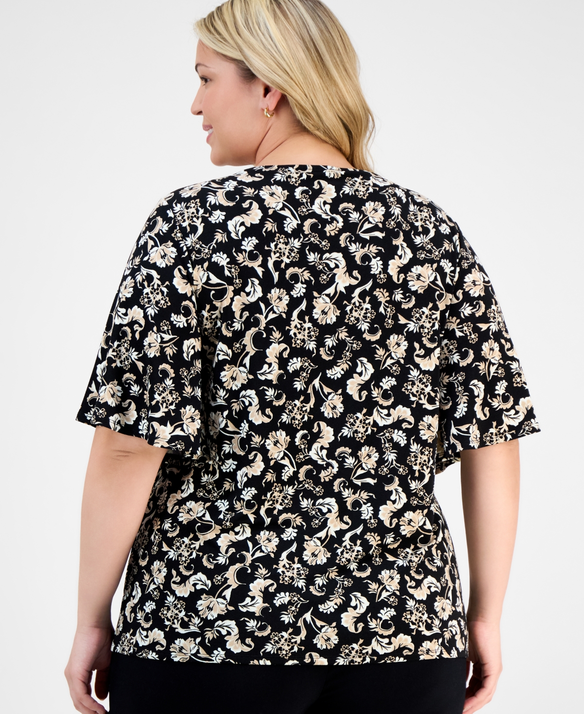 Jm Collection Plus Size Printed Flutter-sleeve Top, Exclusively At Macy's