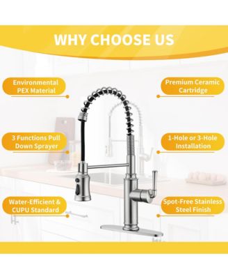 Kitchen Faucet with Pull Down Sprayer, with 360°Rotation Spout and 3-Function Nozzle for Use in Various Kitchen Styles