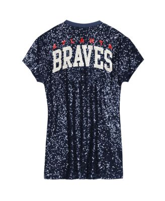 Big Girls Navy Atlanta Braves Sequin V-Neck Dress