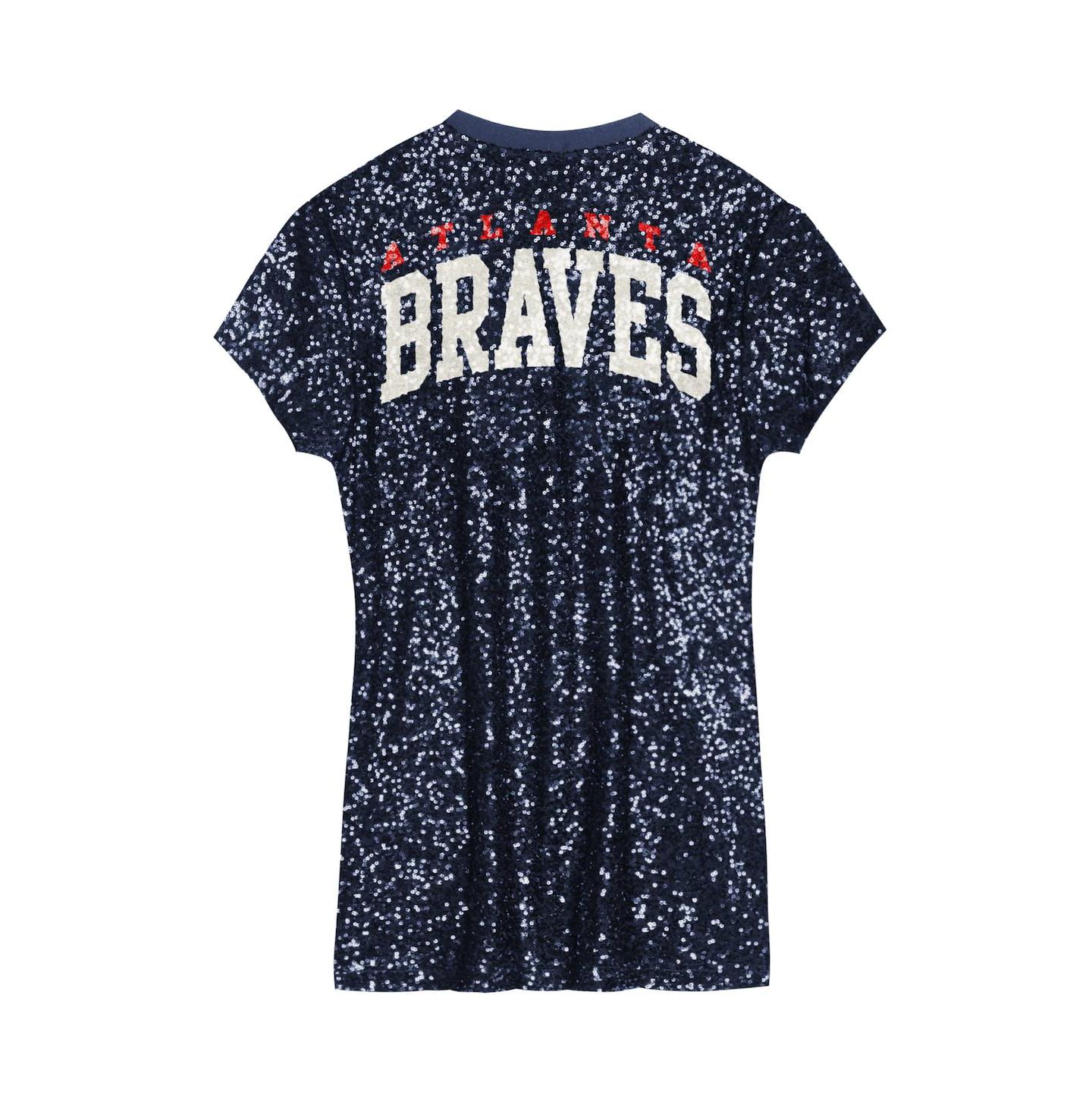 Платье Outerstuff Navy Atlanta Braves Sequin V-Neck Dress для девочек — фото 3