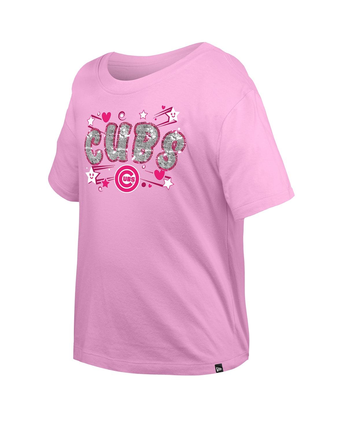 Shop New Era Big Girls Light Pink Chicago Cubs Flip Sequin Team T-shirt