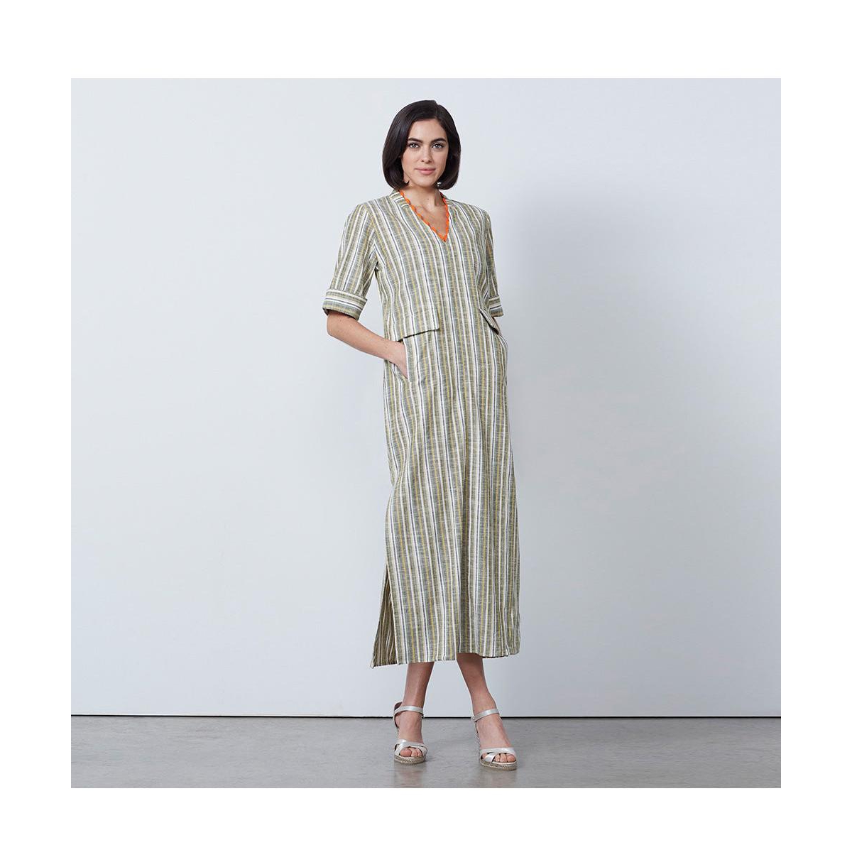 Women's Stripes Spring Shift Maxi Dress Austen - White/Green/Orange/Black