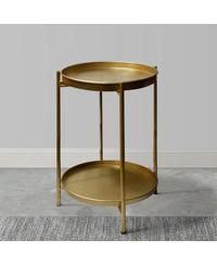 High Round Side Table – 2-Tier Design with Sturdy Iron Frame